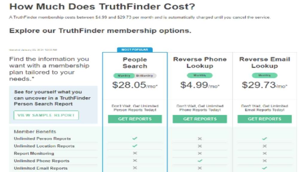 does TruthFinder cost money